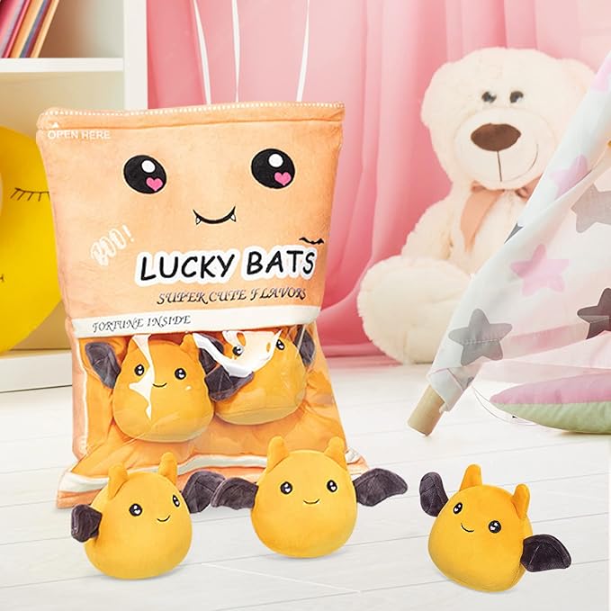 REFAHB Lucky Bat Plush Toy, Removable Stuffed Animal Plush Dolls, Soft Cute Plush Pillow Home Decoration Gift for Kids Girls' Birthday Christmas Halloween (5pcs a Bag, Orange)