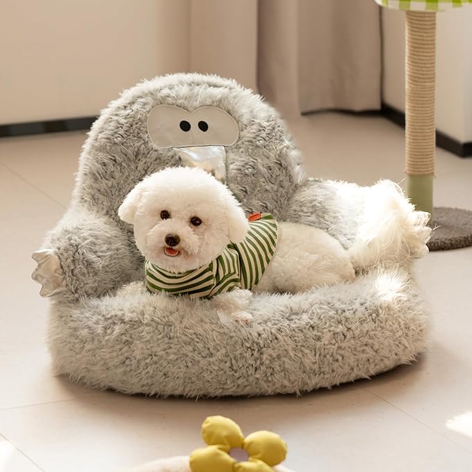 MEWOOFUN Cute Plush Cat Bed, Indoor High Cushion Donut Donut Puppy Bed, Cozy Pet Sofa for Small Dogs and Cats Cartoon Soft Bed