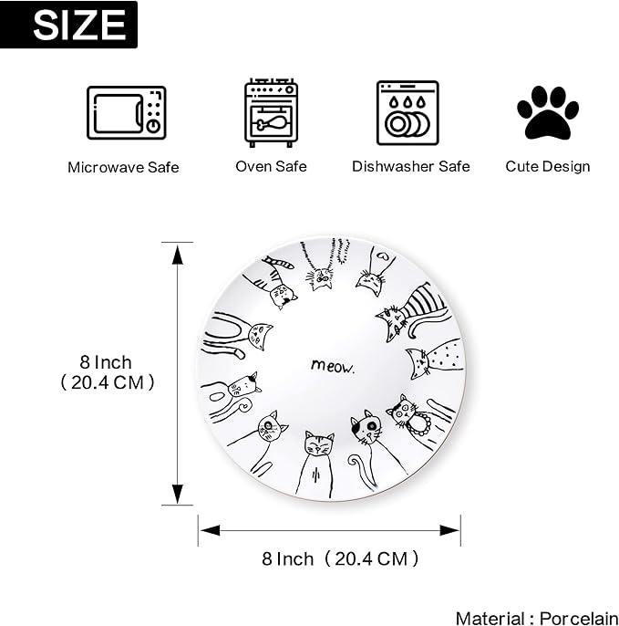 Cartoon Cat Porcelain 8-inch Salad Plate Set/Dessert Plate Set,Set Of 4