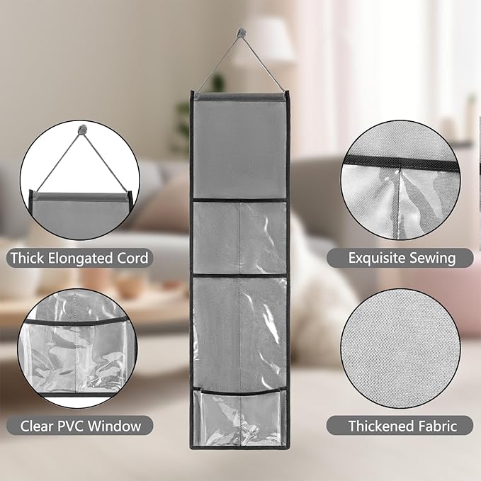 Hanging Cat Wand Holder Kitten Stick Toy Storage Bag Cat Accessories Organizer for Indoor Cats (Clear Pockets)