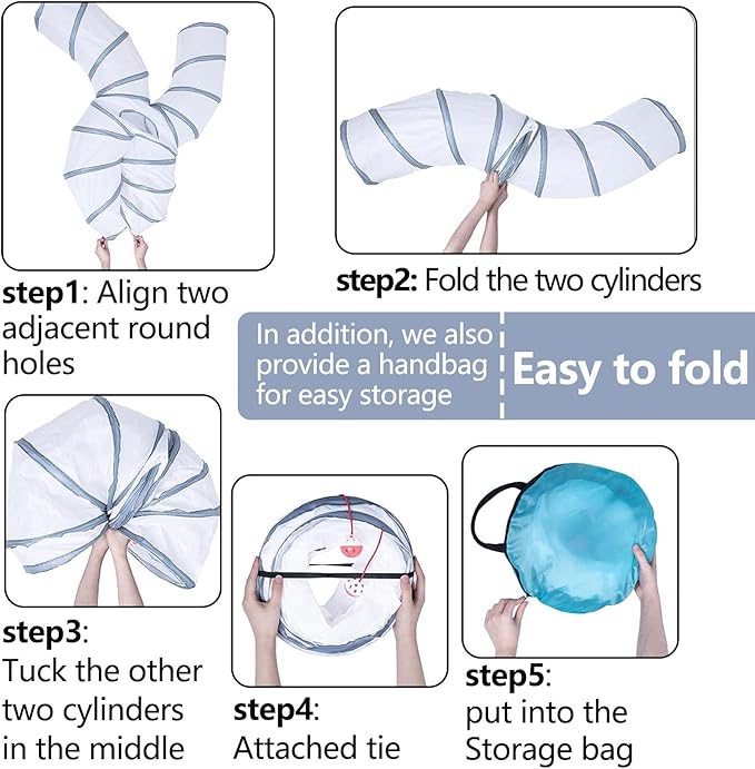 EGETOTA Cat Tunnel for Indoor Cats Large, with Play Ball S-Shape 4 Way Collapsible Interactive Peek Hole Pet Tube Toys, Puppy, Kitty, Kitten, Rabbit (S4 - White & Grey)