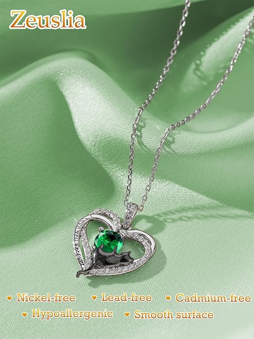 Birthstone Cat Necklaces,925 Sterling Silver Cat Necklace Heart Pendant for Women,Dainty Animal Jewelry for Her,Wedding Anniversary Birthday Gifts for Women Mom Grandma