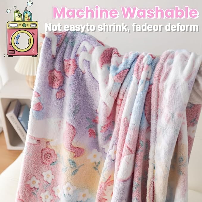 2025 Best Unicorns Gifts Glow in The Dark Blanket for Boys & Girls, Cozy Soft Fluffy Unicorn Flower Girls Throw Blanket, Kids Blanket with Storage Bag, 60x50, Red