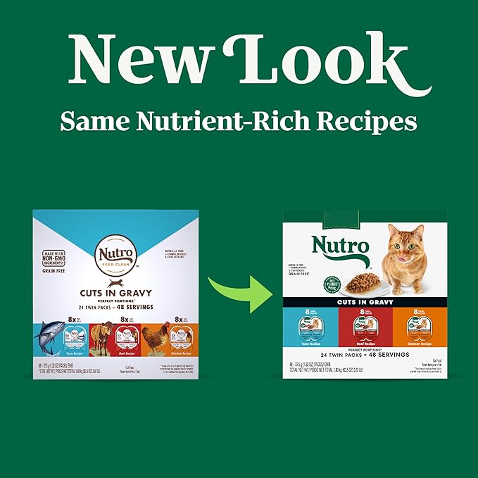 Nutro Wet Cat Food Cuts in Gravy MultiPack: Beef, Tuna, and Chicken Recipes; (24) 2.64 oz. Trays