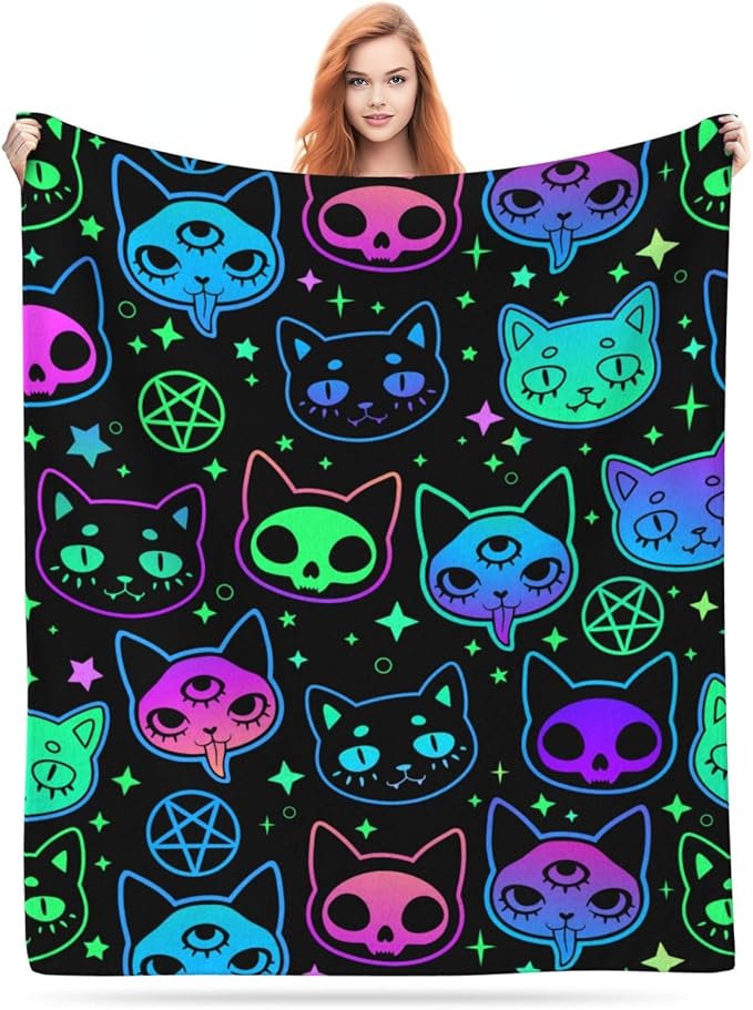 Cat Witchcraft Cartoon Blanket, Soft Blankets Flannel Bed Throw Cozy Lightweight Plush Gifts for Boys Girls Women Men Sofa Couch Bedroom Living Rooms Warm All Season, Home Decor, Small 50"x40"