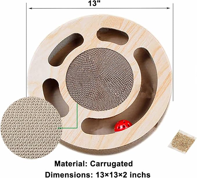 Cat Toy 3in 1 Kitten Puzzles Toys for Bored Indoor Cats with Cardboard and 2 Bell Balls Round Cats Scratcher