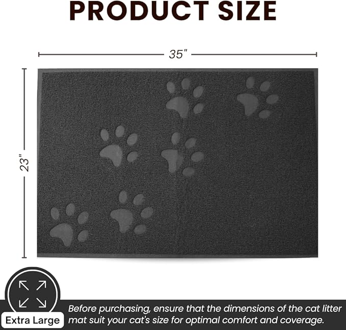 Andalus Extra Large Cat Litter Mat, Pack of 1 - Waterproof, Non-Slip & Easy to Clean Cat Litter Box Mat for Extra Efficient Pet Litter-Trapping, Grey (35” X 23”)