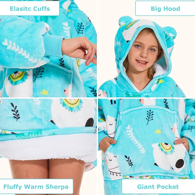 THREE POODLE Wearable Blanket Hoodie, Glow in The Dark Oversized Hoodie Blanket, Sherpa Hooded Blanket Sweatshirt for Adults Women Men Kids, Cozy Gifts