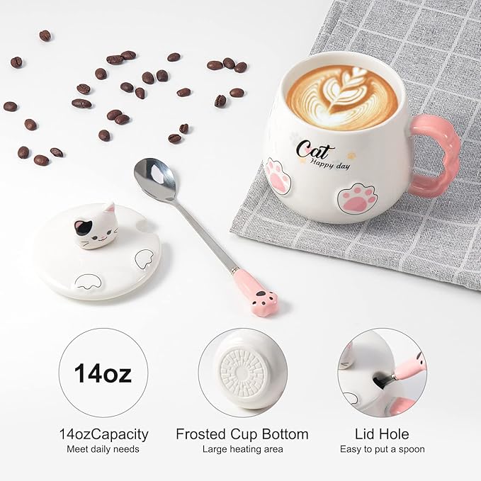 Bgbg Coffee Mug Warmer & Cute Cat Mug Set, Beverage Cup Warmer for Desk Home Office with Three Temperature Up to 140℉/ 60℃, Coffee Warmer for Cocoa Milk Tea Water Candle, 8 Hours Auto Shut Off