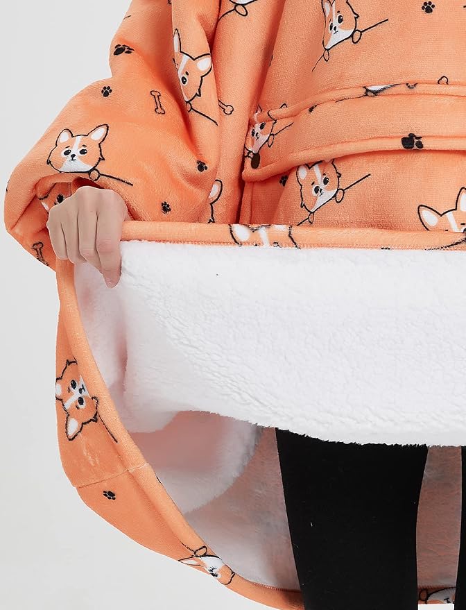 KFUBUO Wearable Blanket Hoodie for Adults Sherpa All Patterns Dog Oversized Sweatshirt Blanket with Pockets Cute Hoodies Gifts for Women