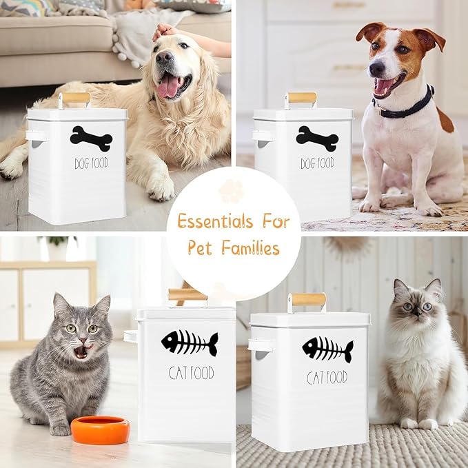 Cat Food Storage Container, Cat Food Container with Metal Lids, Metal Cat Treat Container with Dry Food Scoop, Pet Food Container for Kitchen Counter, Airtight Cat Food Storage Container