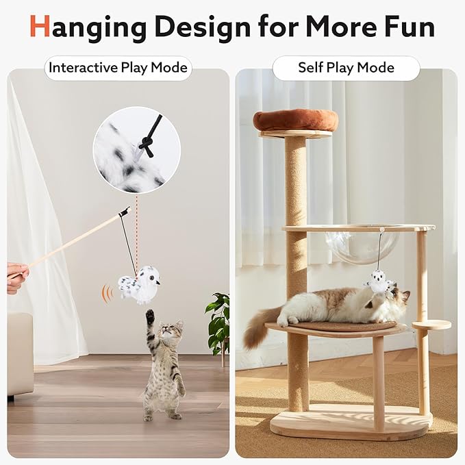 Flapping Owl Cat Toys, Interactive Cat Exercise Toy with Lifelike Bird Chirp, USB Rechargeable Automatic Cat Kicker Catnip Toys for Bored Indoor Adult Cats Kittens