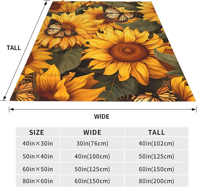 Sunflower Butterfly Blanket Gifts for Grils Women Floral Flannel Throw Blankets for Home Couch Bed Sofa Soft Fuzzy Lightweight Decor All Season 60x50 Inches