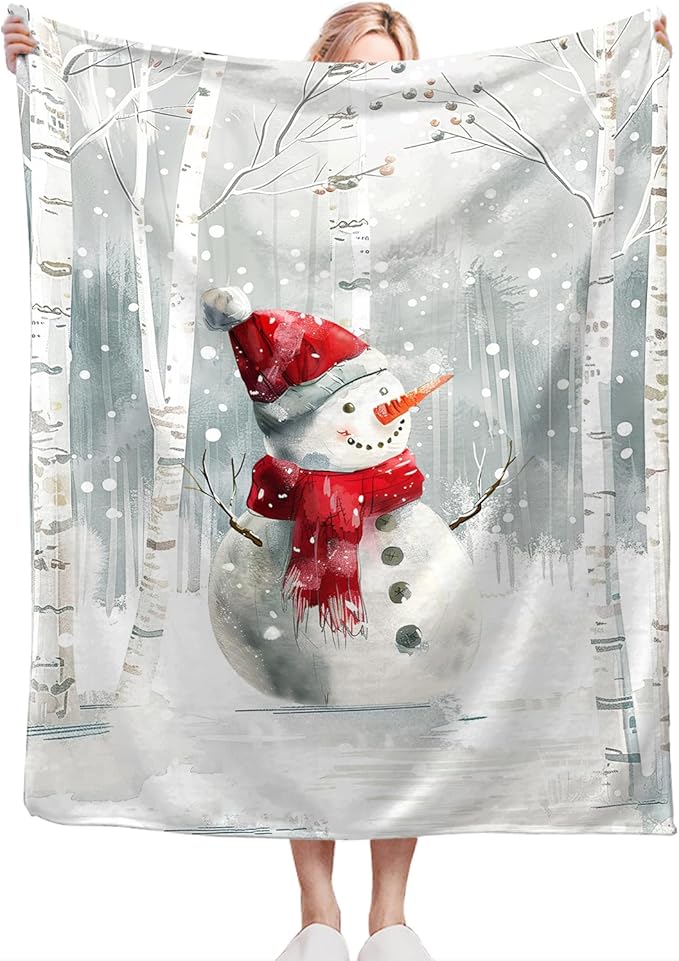 Snowman Blanket Ultra Soft Cozy Birch Tree Snowman Throw Blanket Fleece Fuzzy Plush Winter Christmas Blanket Decor Gifts for Women Girls Adults Couch Sofa 80"x60"