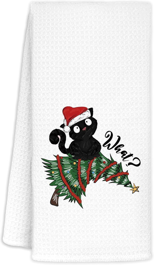 Black Cat Christmas Towels, Cat Lovers Gift, 16x24 in