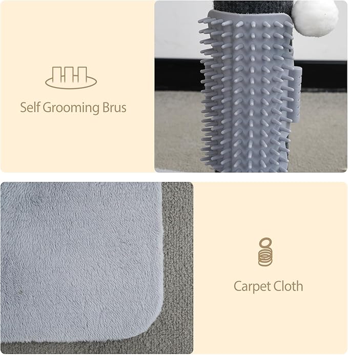 Cat Scratching Post, 29 Inch Tall Sisal Vertical Scratch Posts Cat Scratcher Scratching Deterrent with Cat Self Groomer Hair Brush and Dangling Plush Ball for Cats Small Kittens Christmas