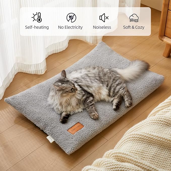 Self Warming Cat Bed Self Heating Cat Pad 24 x 18 inch Thermal Pet mat for Indoor Outdoor Pets Double Filled Cat Mat with Washable Removable Cover Non-Slip Bottom (Light Gray)