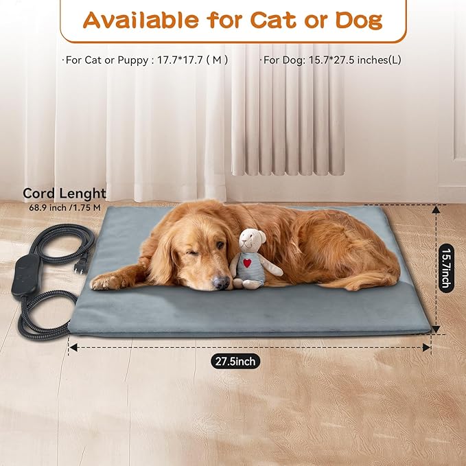 Pet Heating Pads for Cats & Dogs Outdoor, 27.5x15.7inches Dog Cat Heating Pad Bed Outdoor Waterprooof, Warming Heated Cat Dog Bed Blanket Outdoor, Heated Pet Mat, Gifts for Cats Dogs in Winter