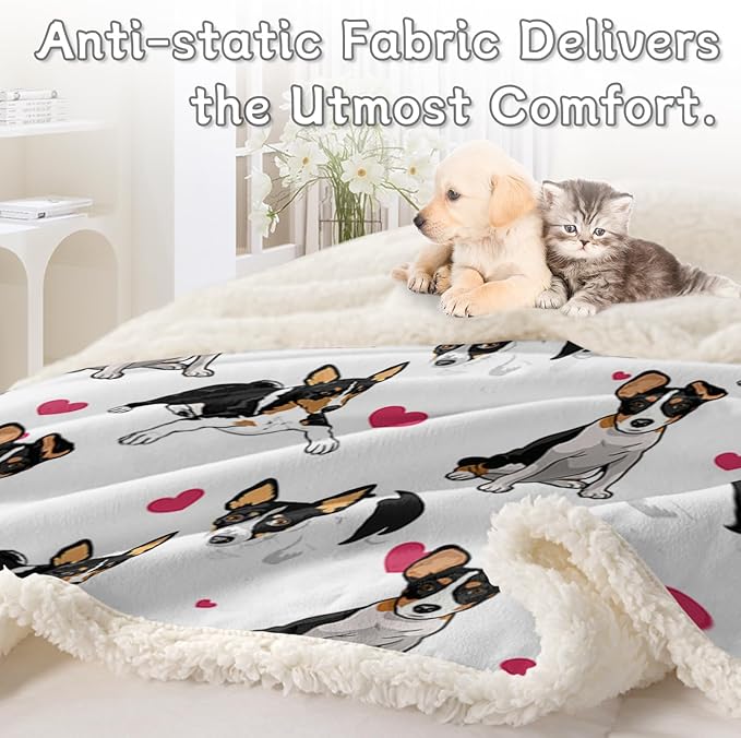 BlessLiving Rat Terrier Throw Blanket, Reversible Plush Fluffy Rescue Dog Sherpa Fleece Bedding for Kids Teens, Home Decor for All Seasons (Twin, 60 x 80 Inches)