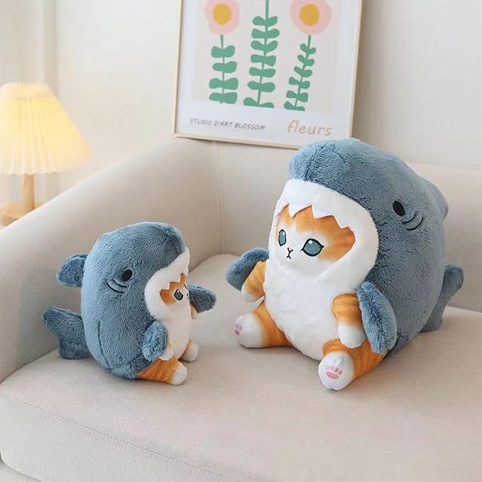 Kawaii Shark Cat Plush Toy Stuffed Animal Doll, Cute Soft Pillow Stress Release Hugs Toys Christmas Halloween Birthday Gifts for Kids Boys Girl Best Gift (Blue - Yellow,12 inch)