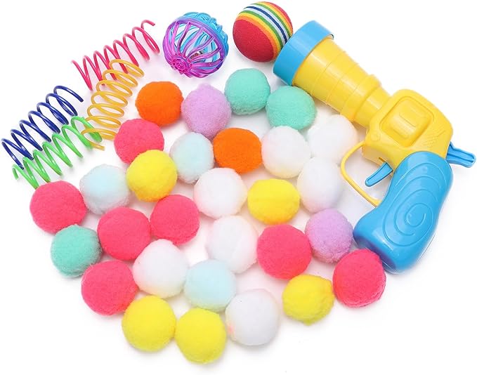 Cat Toys Bulk for Indoor Cats - Cat Ball Launcher Gun, Cat Wand, Catnip Toys Balls, Catnip Fish, Mice, Cat Spring Toys, Colorful Balls and Bells for Cat
