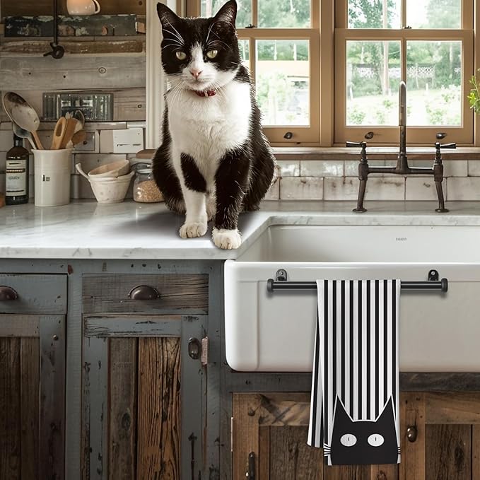 Cat Towels,Cat Kitchen Towels,Cat Dish Towels,Cat Hand Towel,Cat Kitchen Accessories,Black Cat Decor,Decorative Kitchen Towels,Black Cat Gifts for Women,Funny Kitchen Towels-Cat Lover Gifts for Women