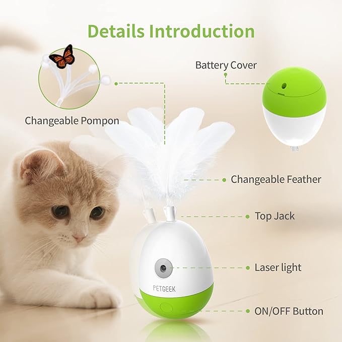 PETGEEK Laser Pointer Cat Toy Interactive Cat Toy for Indoor Cat Toys, Cat Laser Toy with Bird Squeaky, Cat Toy with Cat Wand Replacement, Best Gift for Birthday, Thanksgiving, Christmas, New Year