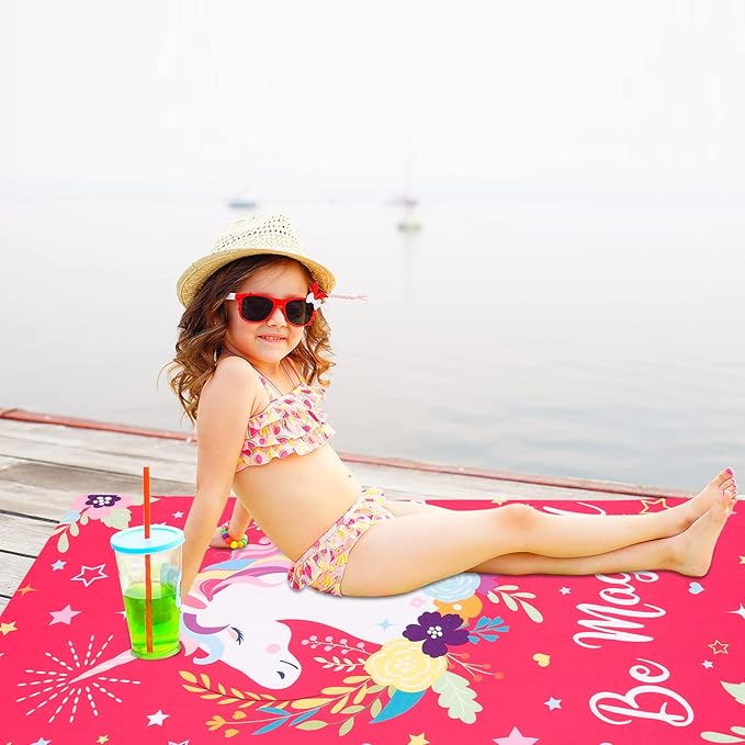 LIVILAN Unicorn Beach Towel for Girls Kids, Oversized Rainbow Beach Towel Microfiber Quick Dry Sand Free Pool Yoga Bath Cute Thin Towel, Toddler Beach Towel Blanket Unicorn Gifts, 30”x60”