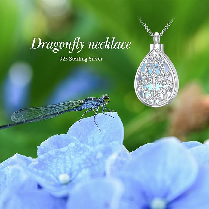 Animal Crystal Urn Necklace For Ashes Sterling Silver Butterfly Dragonfly Bee Phoenix Peacock Hummingbird Fox Angel Wing Pentagram Pentacle Cremation Necklace Heart Teardrop Urn Holder Necklaces For Women Memorial Jewelry