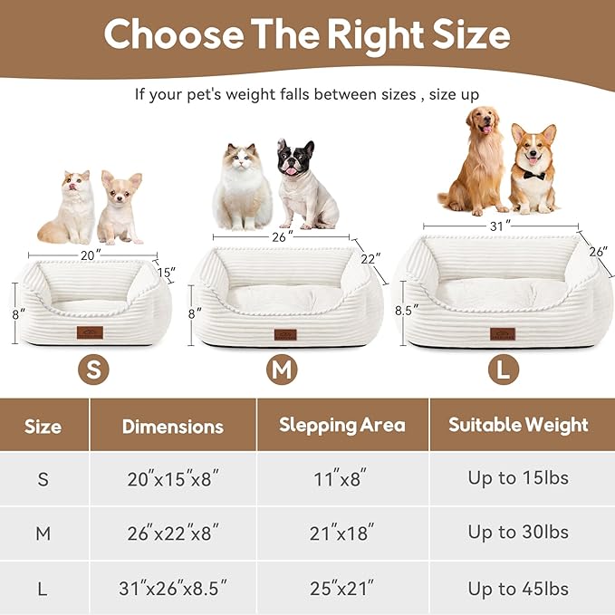 Rectangle Dog Bed for Large Medium Pets Indoor Outdoor with Removable Mat,Machine Washable Sleeping Sofa Non-Slip Bottom Soft Puppy Bed Durable Orthopedic Calming Pet Cuddler(Medium, Cream)