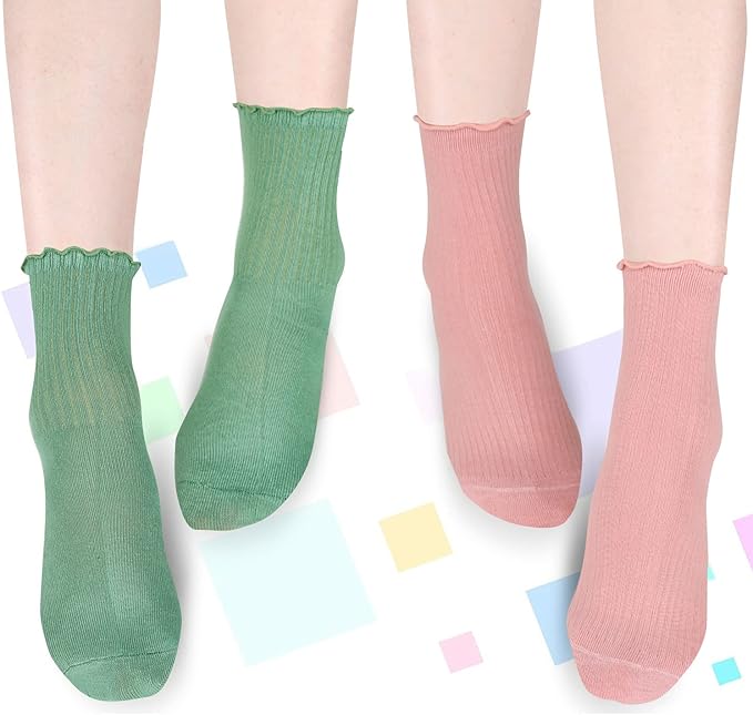 Benefeet Sox Womens Girls Ruffle Crew Socks Novelty Cute Frilly Dress Socks Cotton Lettuce Trim Turn-Cuff High Ankle Sock