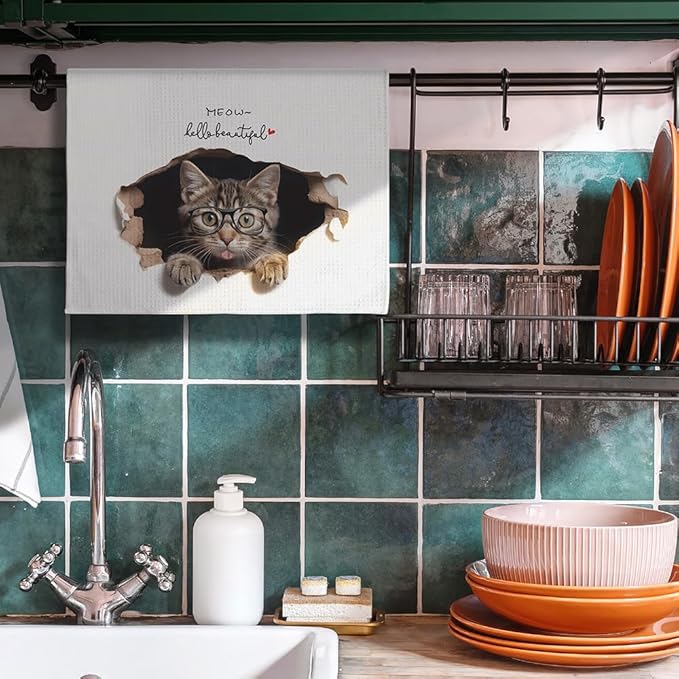 Fun Kitchen Towels - Decorative Cat Hand Towels, Gifts for Cat Lovers