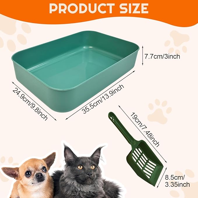 5 Pcs Small Litter Box Set,13.9 x 9.8 x 3 Inch Open Plastic Kitten Litter Pan with 5 Scooper, Low Entry Portable Cat Litter Box Travel Toilet Tray for Small Pet Kitty Bunny Guinea Pig, Easy to Clean