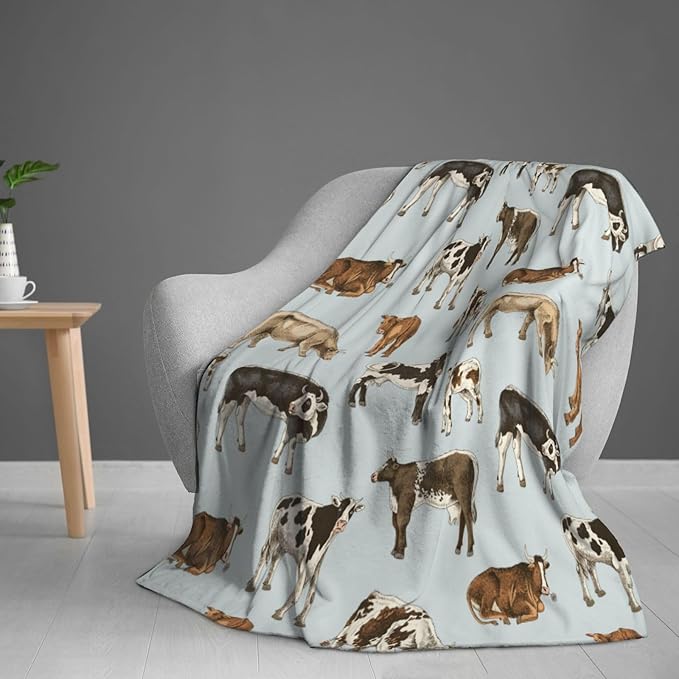 Cow Blanket Throw 80"X60", Cozy Lightweight Plush Cow Print Blanket, Gifts for Kids Adults