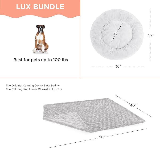 Best Friends by Sheri Bundle Set The Original Calming Lux Donut Cuddler Cat and Dog Bed + Pet Throw Blanket Gray Large 36" x 36"