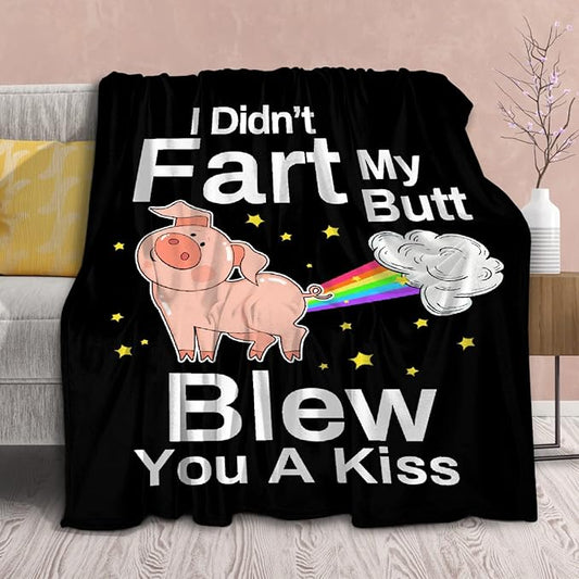 Pig Blanket Funny Gift for Men Women Soft Flannel Cozy Sherpa Blankets Funny Idea for Adult Pig Kiss Pattern Throws Funny Things for Teen Girls Boys Kids Bed Sofa Couch,60x80Inches
