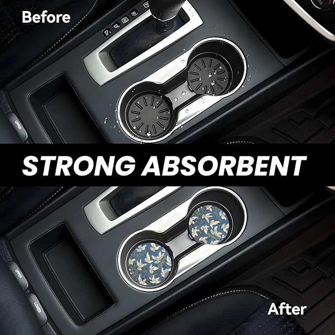 Absorbent Ceramic Car Coasters for Cup Holders, Pigeon Design 2.56" Anti Slip Universal Drink Cup Coasters for Women Men (2 Pack)