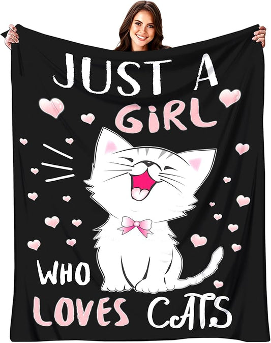 Cat Blanket Gifts for Women Cat Gifts for Cat Lovers Soft Flannel Kawaii Cat Throw Blanket for Kids Adults 50"x40"