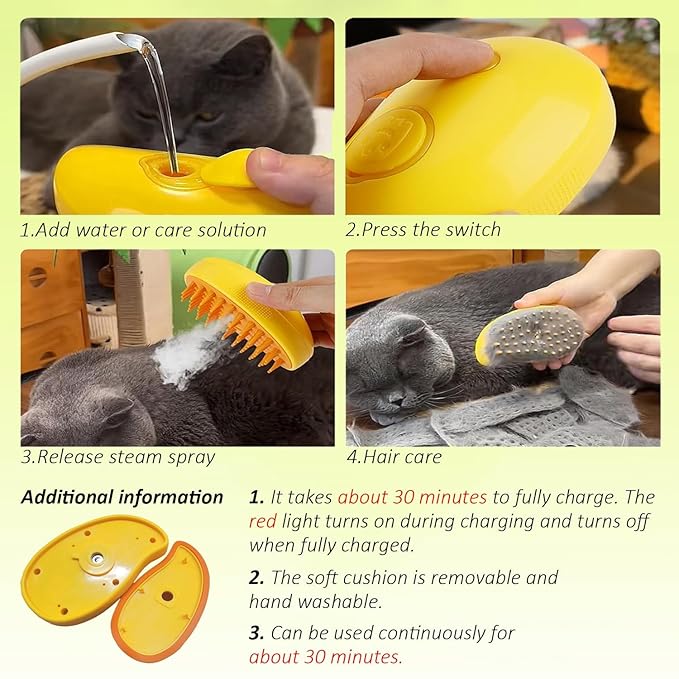 3in1 Steam Grooming Tool: Shedding Massager, Hair Removal Comb for Cats and Dogs, Green