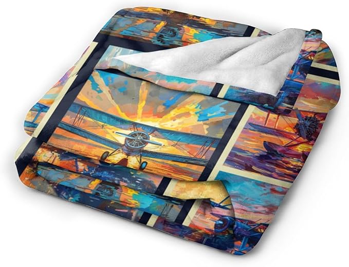 Airplane Decor Stuff Merch Cozy Print Flannel Fleece Soft Plush Fuzzy Warm Lightweight Bedding - Airplane Gifts for Women, Men, Girls, Kids - 50"X40"