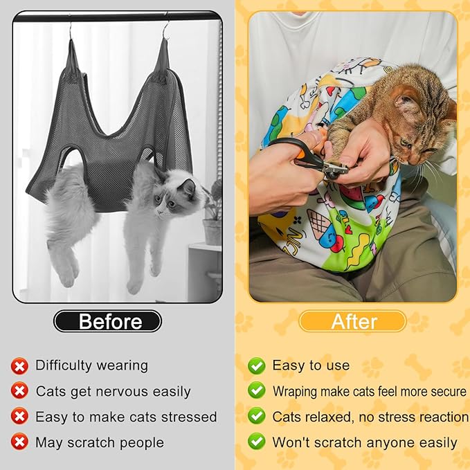 AIERSA Cat Wrap for Cutting Nails and Grooming, Cat Restraint Wrap for Nail Clipping, Self-Adhesive Fabric Cat Swaddle Burrito Wrap for Nail Trimming, Cat Grooming Supplies