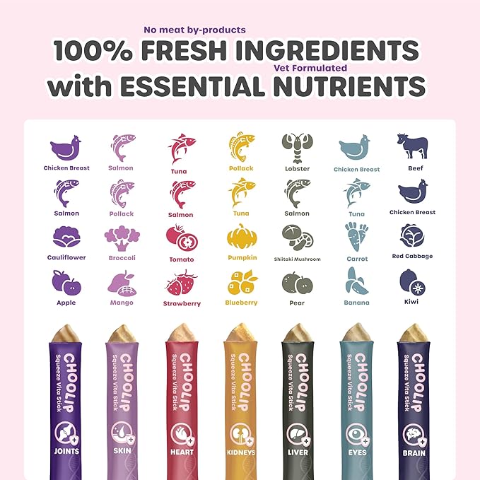 Squeeze Vita Stick Lickable Treats for Dogs & Cats. 49 Variety Support Sticks with Essential multivitamins. Soft and Tasty Paste for All Life Stages