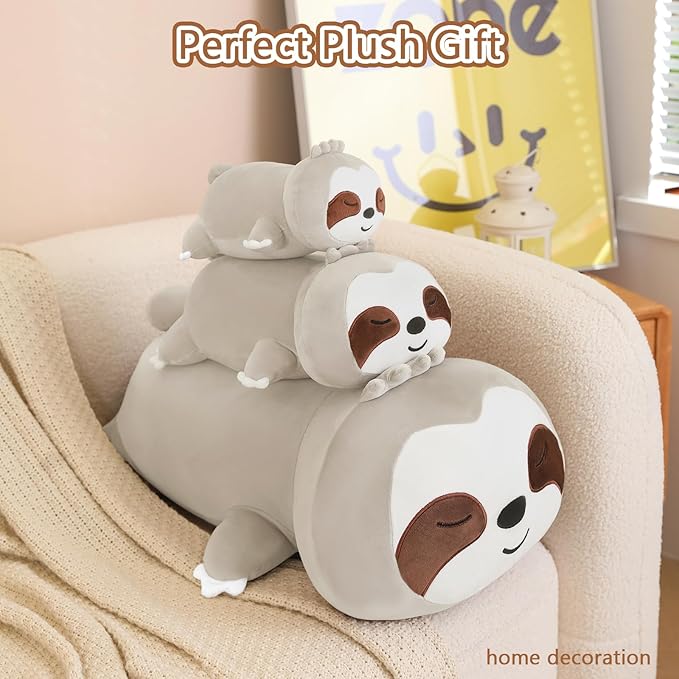 SQEQE Weighted Sloth Plush, Weighted Sloth Stuffed Animal, Cute Sloth Plushies Sloth Pillow Toy Gift for Kids Adults Brown 9.8 Inch, 0.8 Lbs