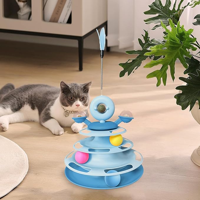Interactive Cat Toy Kitten Toys Cat Toys with Catnip Balls Cat Toys for Indoor Cats Cat Ball Toy Cat Toys for Bored Indoor Adult Cats Blue