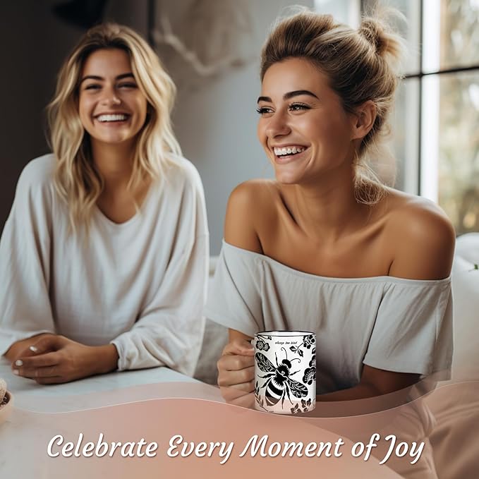 Bee Cups 11Oz Bee Gifts for Women Black and White Boho Coffee Mug Bumble Bees Gifts Cute Coffee Mug for Women Microwave & Dishwasher Safe