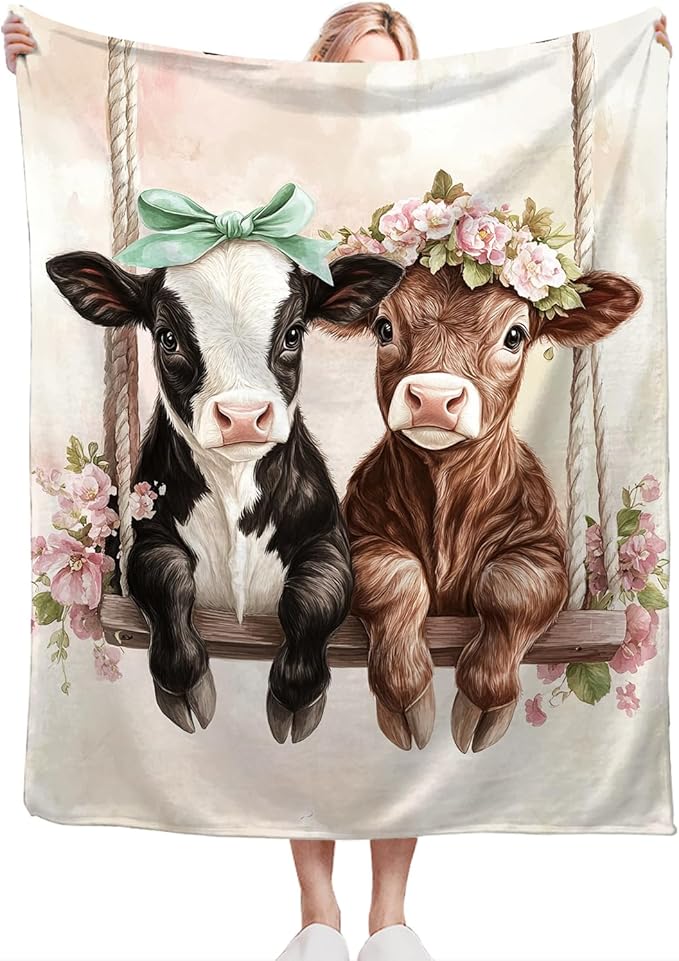 Cute Ultra Soft Cozy Swing Blanket - Fleece Fuzzy Plush Cattle Cow Lovers Decor Gifts for Women Girls Adults - 80"x60"