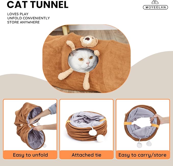 Cat Tunnel, Collapsible Pop-up Pet Tube with Play Ball Toys, 2-Way Cat Tunnels for Indoor Cats, Kitty Tunnel Bored Cat Pet Toys, Peek Hole Toy Ball