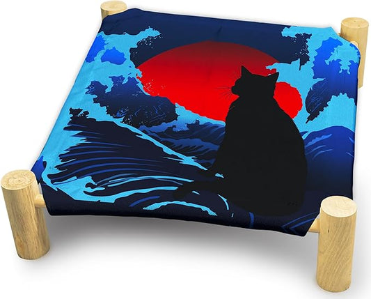 Japanese Waves Cat Beds, Wooden Cat Beds for Indoor Cats, Small Animal Beds for All Seasons, Pet Beds, Cute Cat Hammock