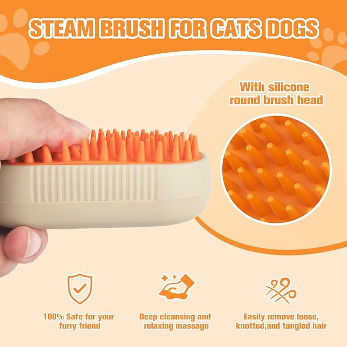 Dog Steam Brush,3 in 1 Cat Steam Brush,Steam Cat Brush,Silicone Massage Grooming Pet Steam Brush for Cats Dogs,Rechargeable Cat Steam Brush for Shedding,Cleaning,Spritz Defur Comb for Cats
