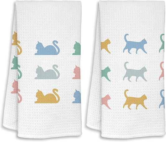 Cute Cat Kitchen Towels Set of 2 Cat Mom Gifts for Women Cats Gifts Tea Towels for Cat Lovers Cute Towels Decorative Set for Kitchen & Bathroom Cat Kitchen Accessories 16×24 Inch